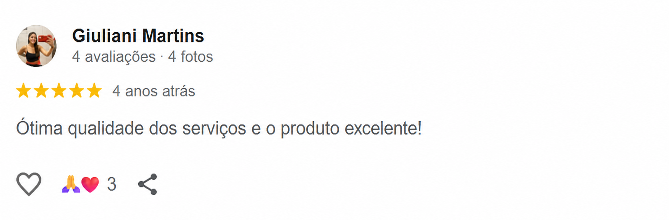 Avaliação de cinco estrelas de Giuliani Martins sobre o Grupo Gonçalves