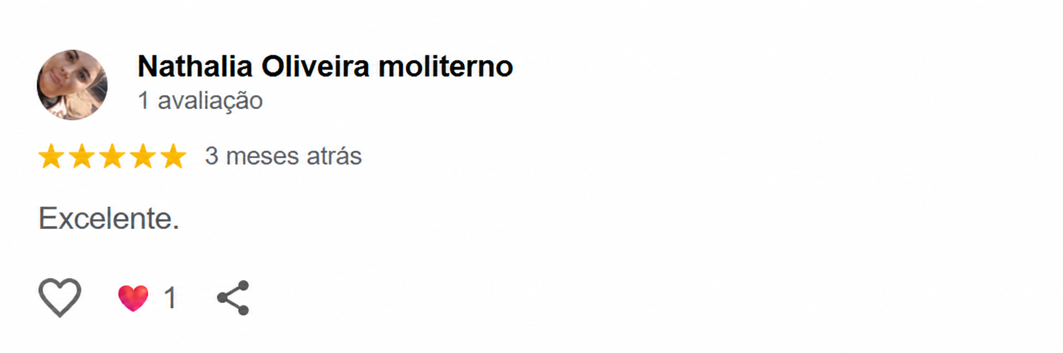 Avaliação de cinco estrelas de Nathalia Oliveira sobre o Grupo Gonçalves